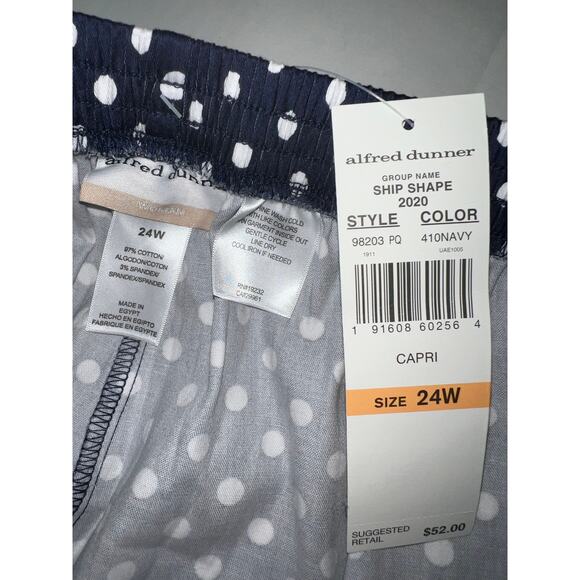 Alfred Dunner Pants Womens 24W Crop Pedal Pusher Capri Navy BluePolka Dot - Picture 2 of 10